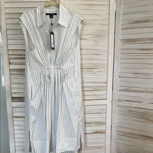 French Connection Sleeveless Midi Dress in White and Gray